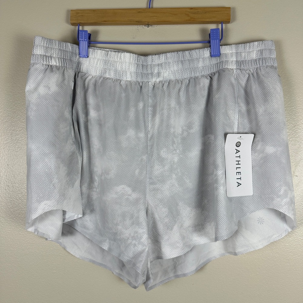 Athleta Women's 1X Printed Hustle 3" Short White Grey Running Athletic NWT